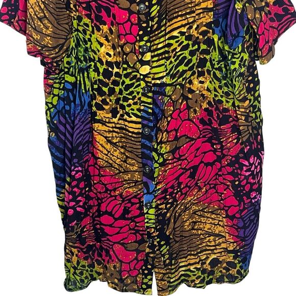 Roaman’s Tunic Top Sz 24 W Button Front Crinkled Rayon Crepe Mixed Animal Print - Picture 5 of 10